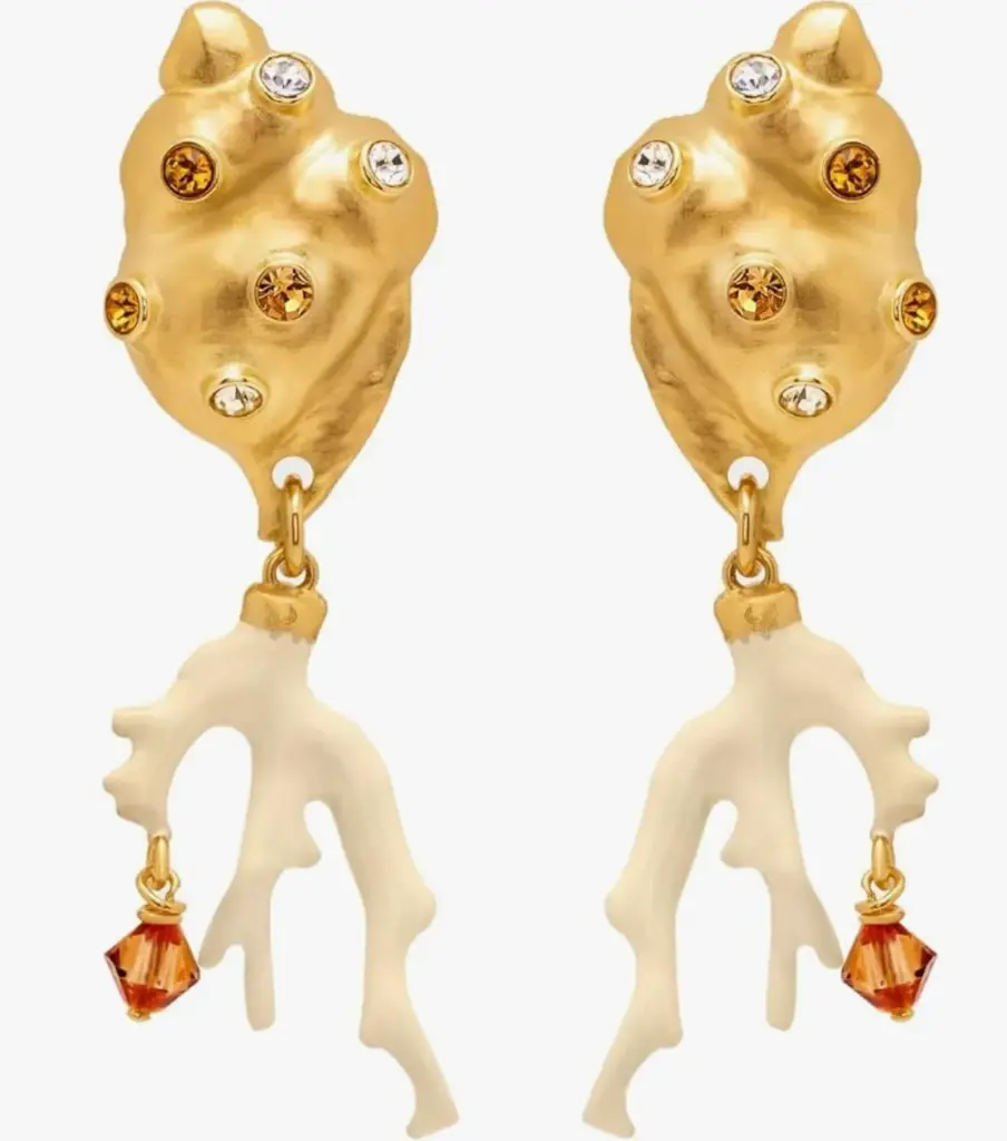 Oscar de la Renta Seashell And Coral Clip-On Earrings