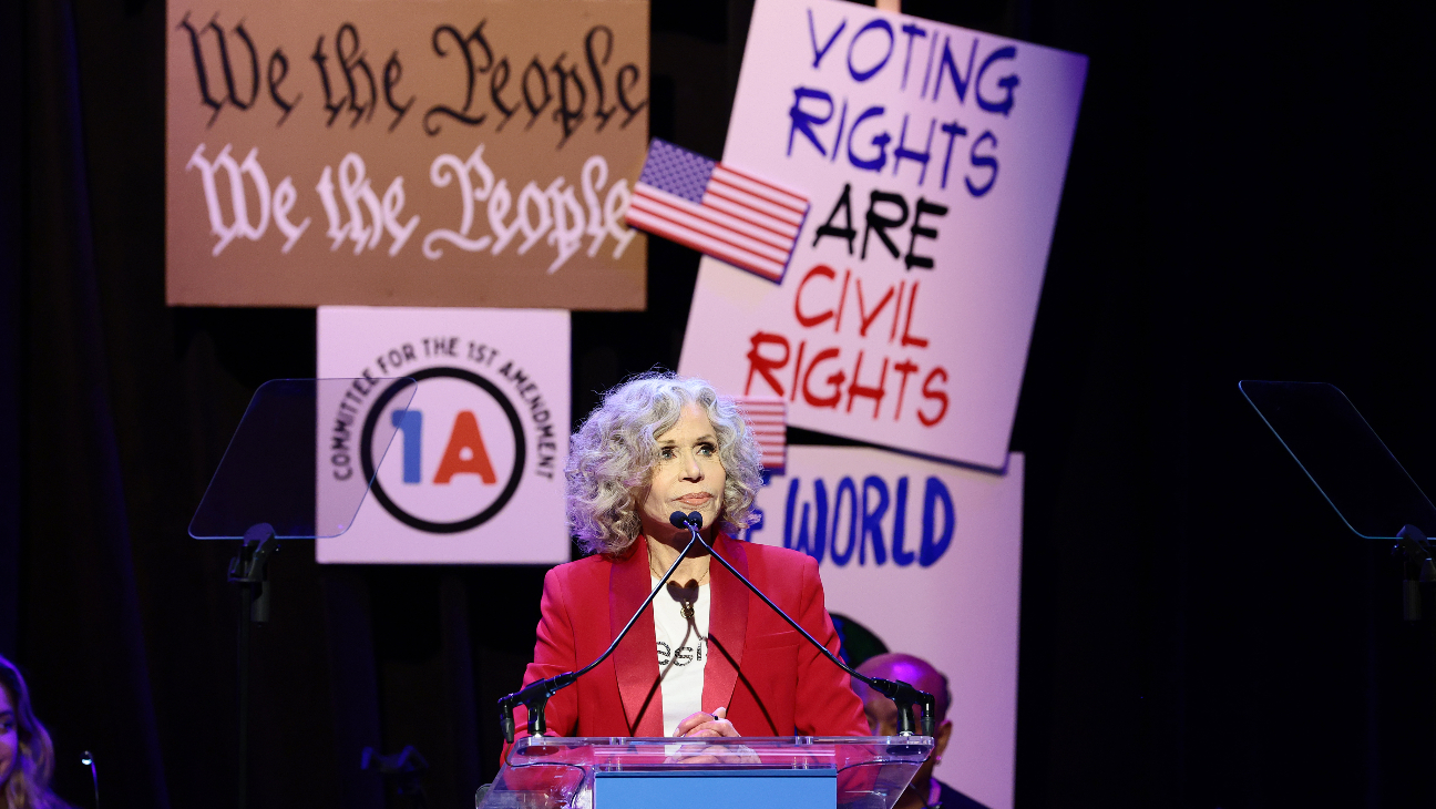 Jane Fonda Decries First Amendment Violations at Star-Studded Event: “It’s Being Allowed by Cowardly Corporations”