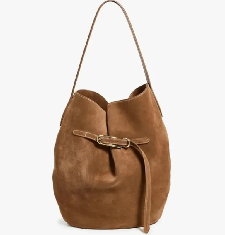 Liffner Belted Large Suede Bucket Bag