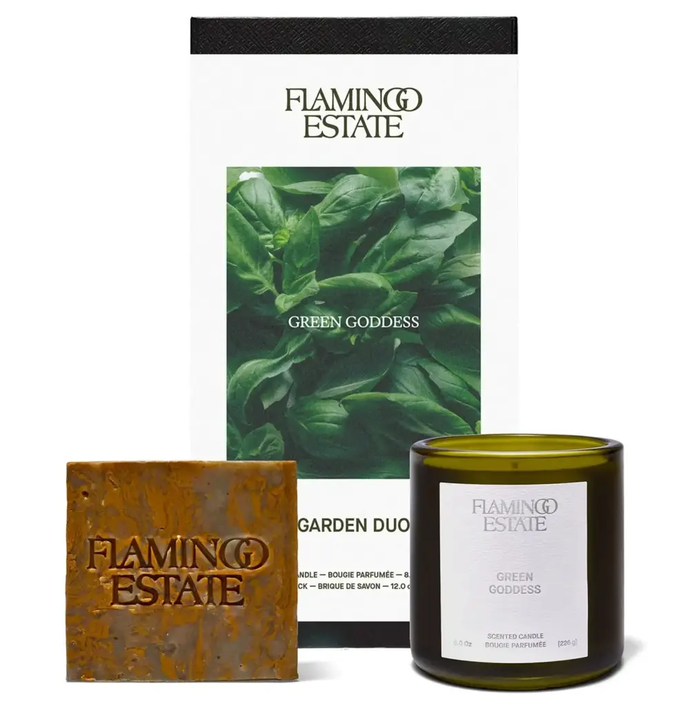 Flamingo Estate Green Goddess Candle & Soap Brick Gift Set