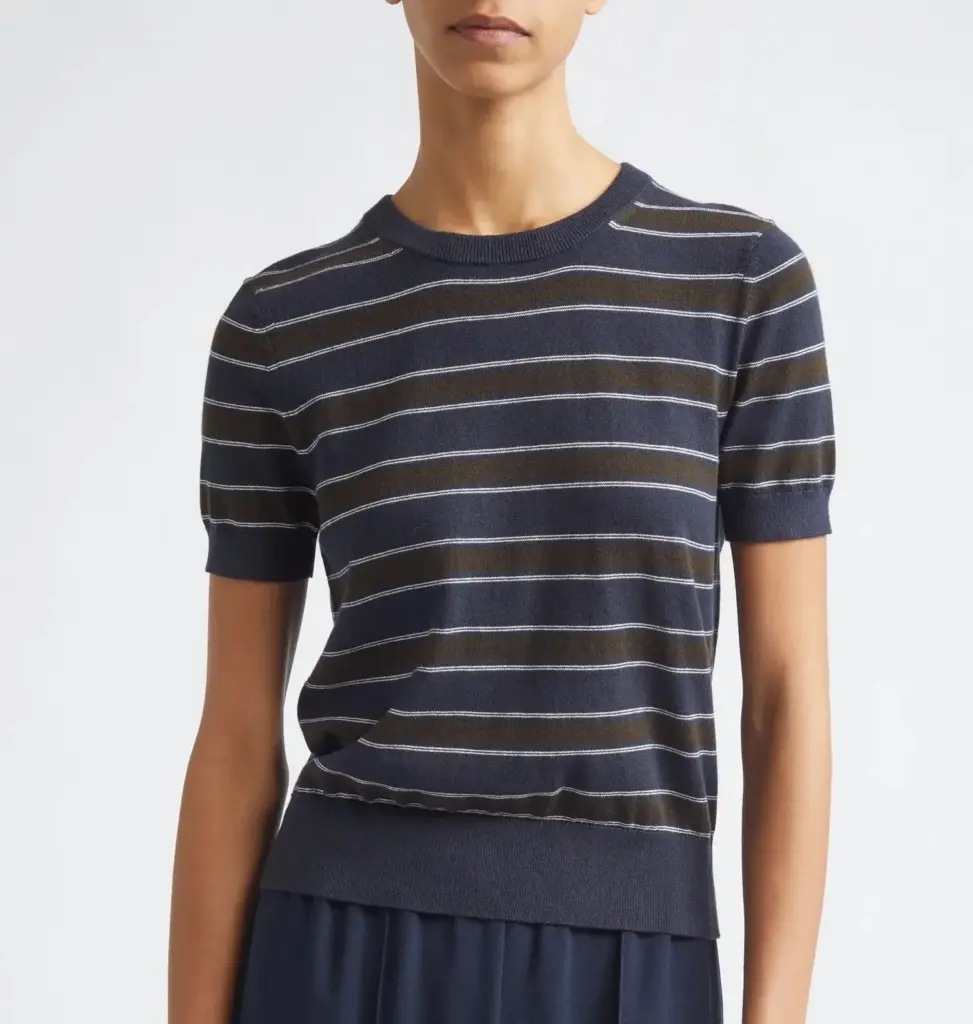 Vince Stripe Short Sleeve Cotton & Cashmere Sweater T-Shirt