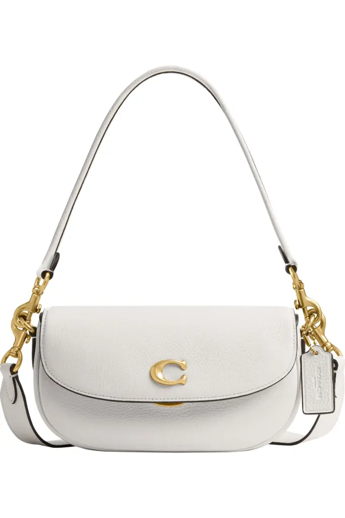 Coach white pebbled crossbody bag with gold hardware