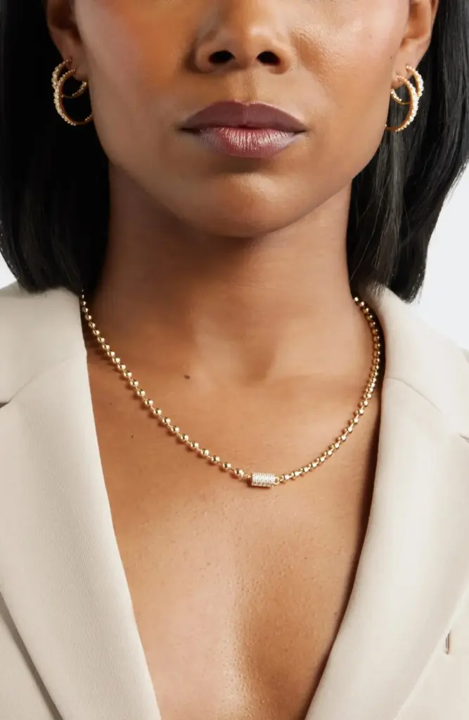 Nordstrom Cubic Zirconia Accent Shot Bead Necklace