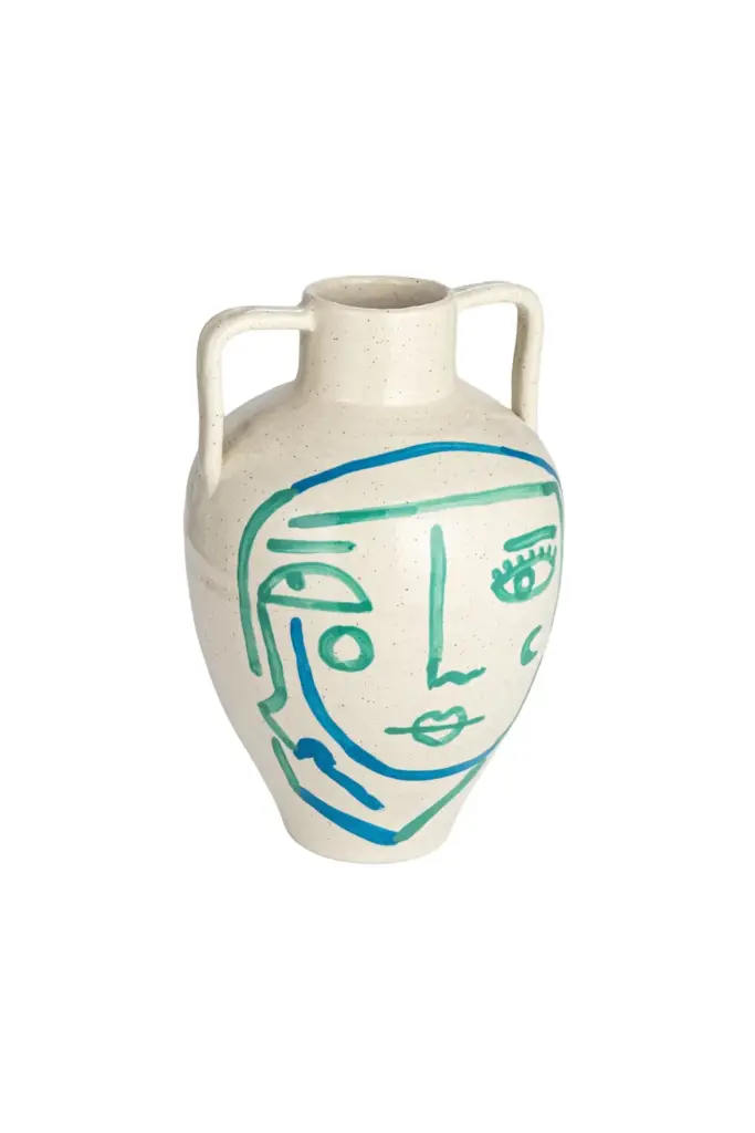 Storied Home Hand-Painted Terracotta Abstract Face Vase