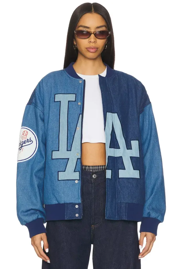 Terez x Revolve Dodgers Denim Logo Bomber