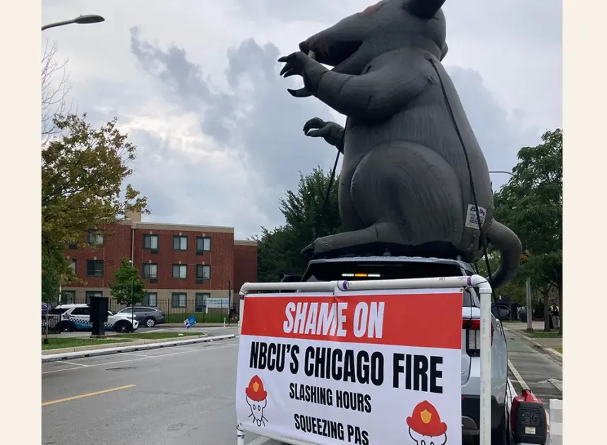 Scabby the Rat Stalks ‘Chicago’ Shows as PAs Decry Work Hour Cuts