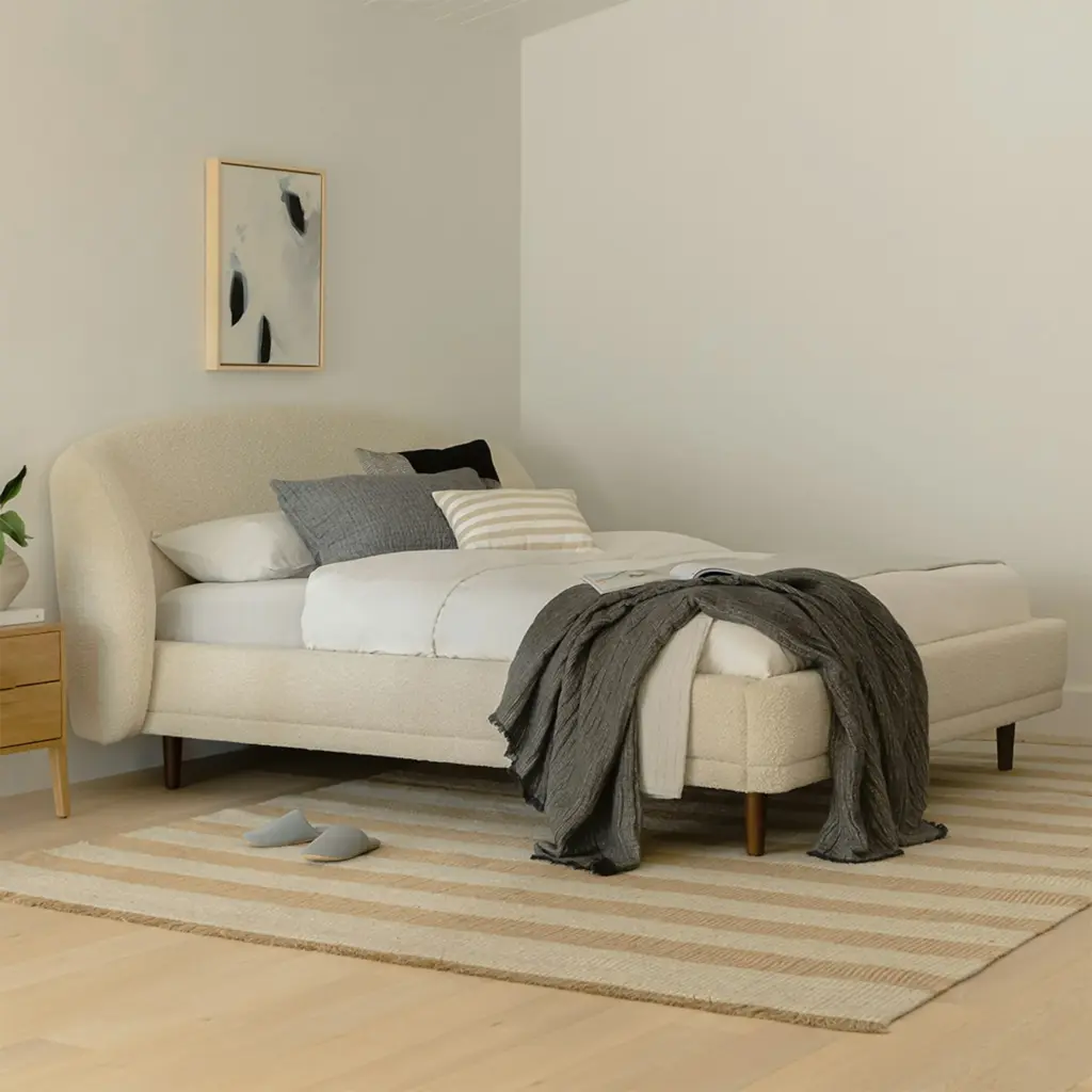 Article Kayra Queen Upholstered Bed in Ivory Bouclé