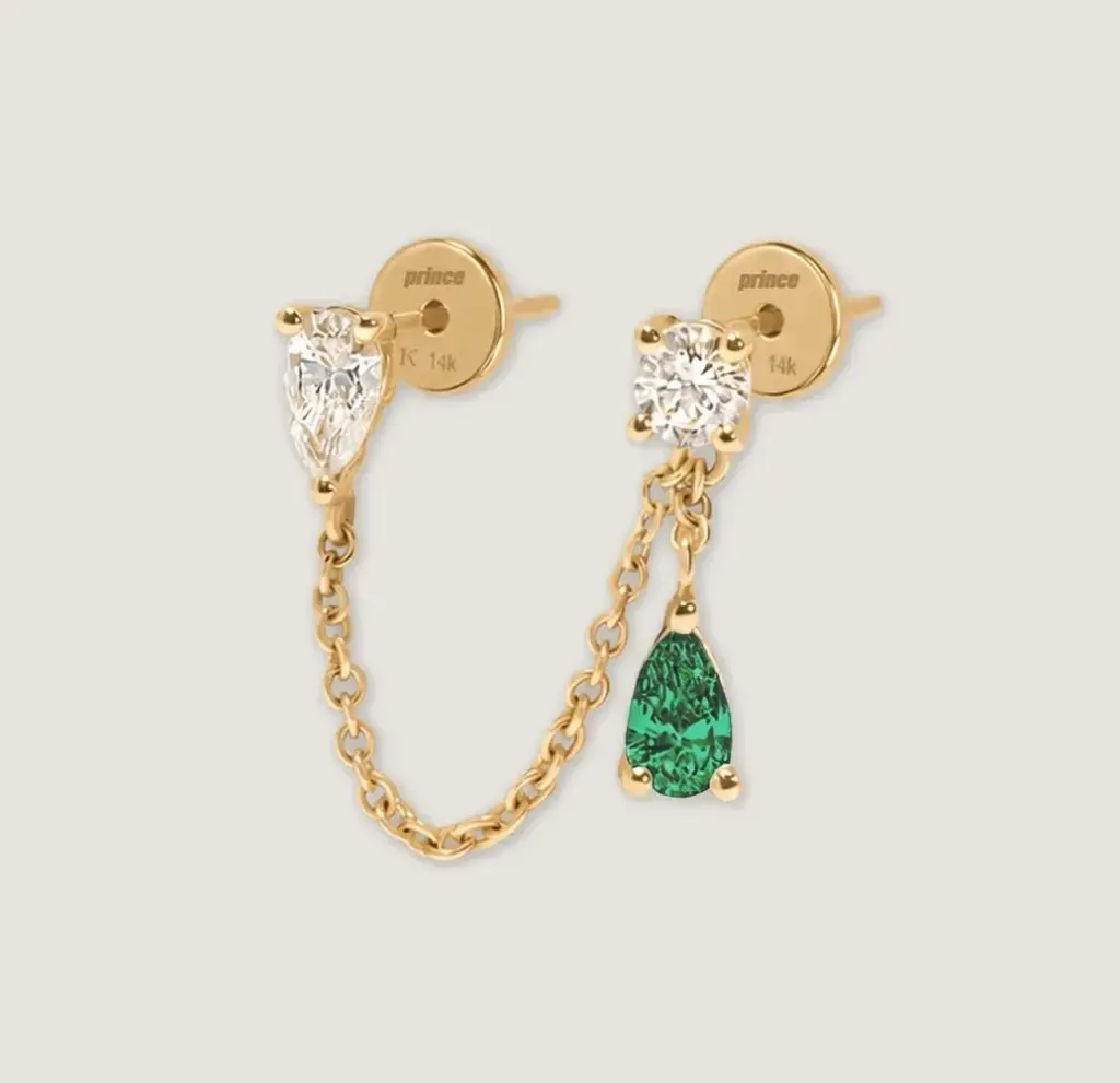 Kinn x Prince Doubles Diamond & Emerald Chain Earring